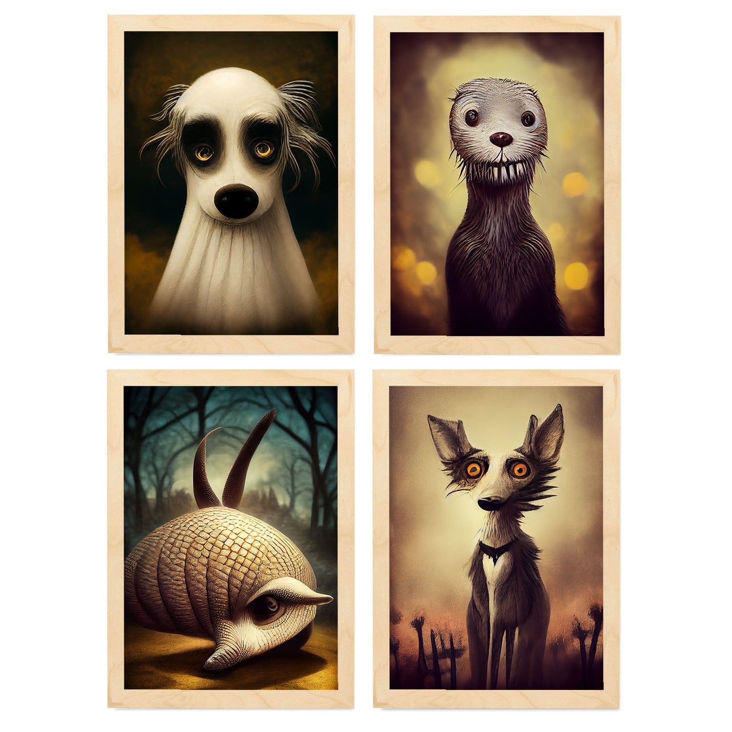 Burton style Animal Illustrations and Posters inspired by Burton's Dark and Goth art Interior Design and Decoration Set Collection 8-Artwork-Nacnic-A4-Marco Madera clara-Nacnic Estudio SL