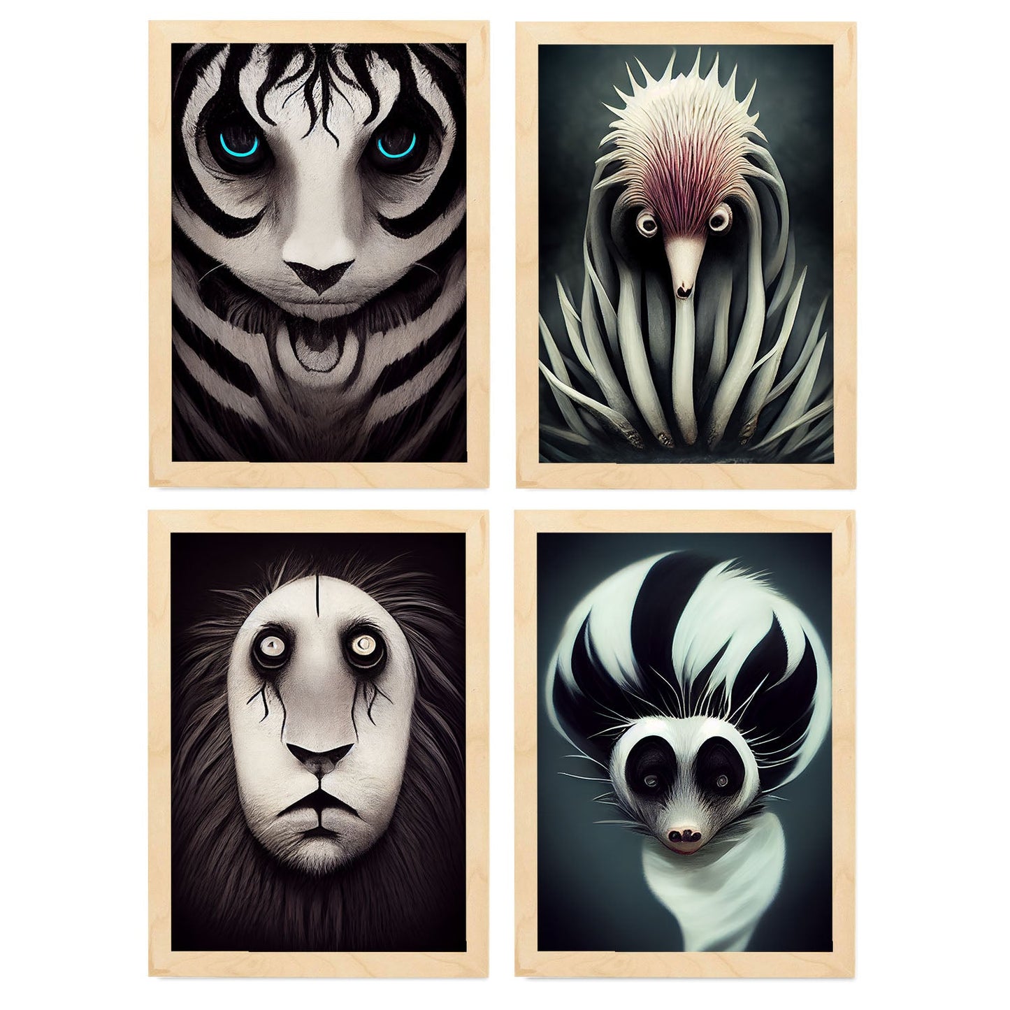 Burton style Animal Illustrations and Posters inspired by Burton's Dark and Goth art Interior Design and Decoration Set Collection 9-Artwork-Nacnic-A4-Marco Madera clara-Nacnic Estudio SL