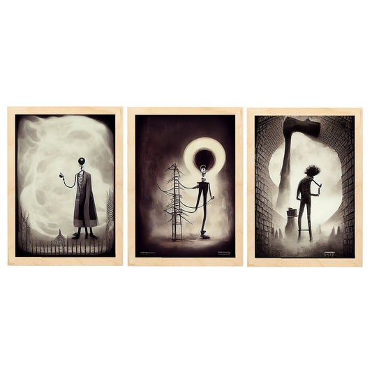 Burton style Animal Illustrations and Posters inspired by Burton's Dark and Goth art Interior Design and Decoration Sets Collection 14-Artwork-Nacnic-A4-Marco Madera clara-Nacnic Estudio SL