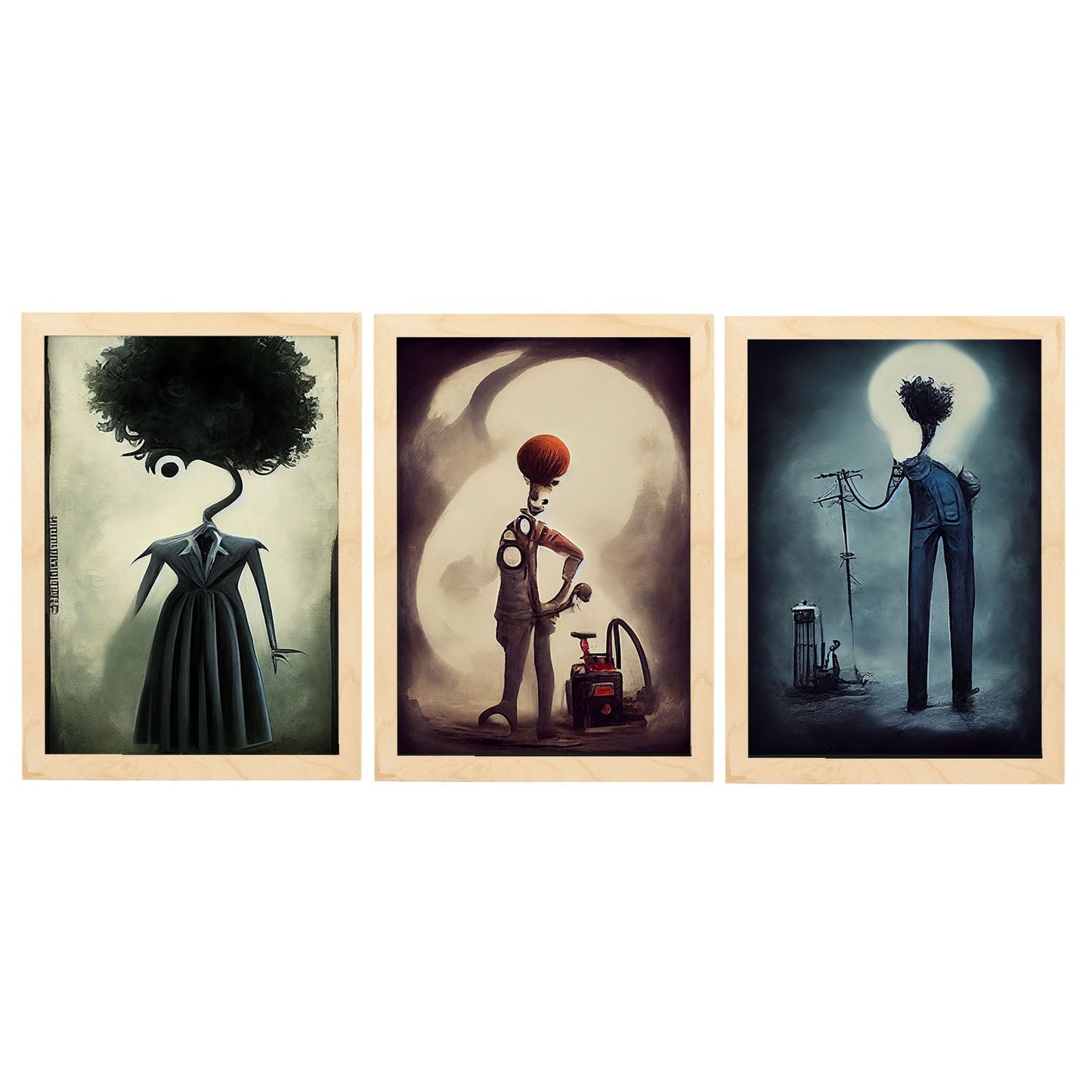 Burton style Animal Illustrations and Posters inspired by Burton's Dark and Goth art Interior Design and Decoration Sets Collection 15-Artwork-Nacnic-A4-Marco Madera clara-Nacnic Estudio SL