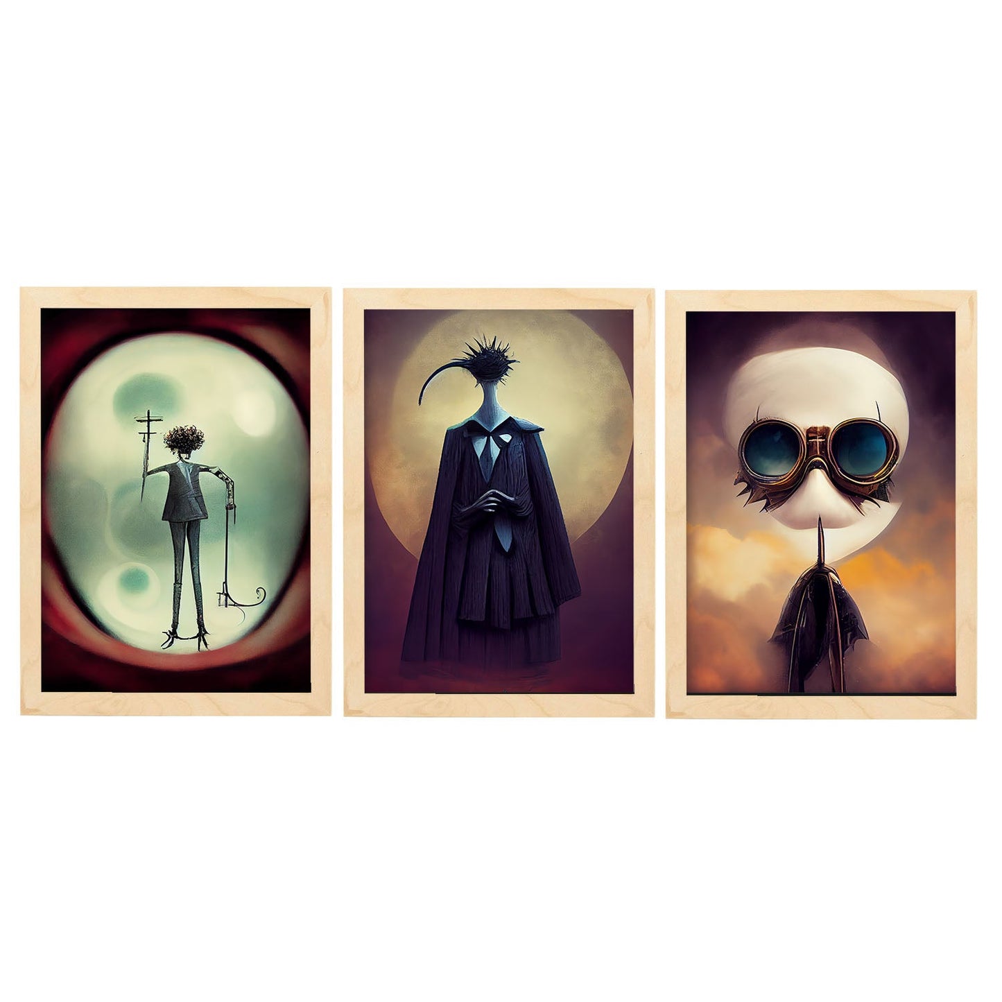 Burton style Animal Illustrations and Posters inspired by Burton's Dark and Goth art Interior Design and Decoration Sets Collection 16-Artwork-Nacnic-A4-Marco Madera clara-Nacnic Estudio SL