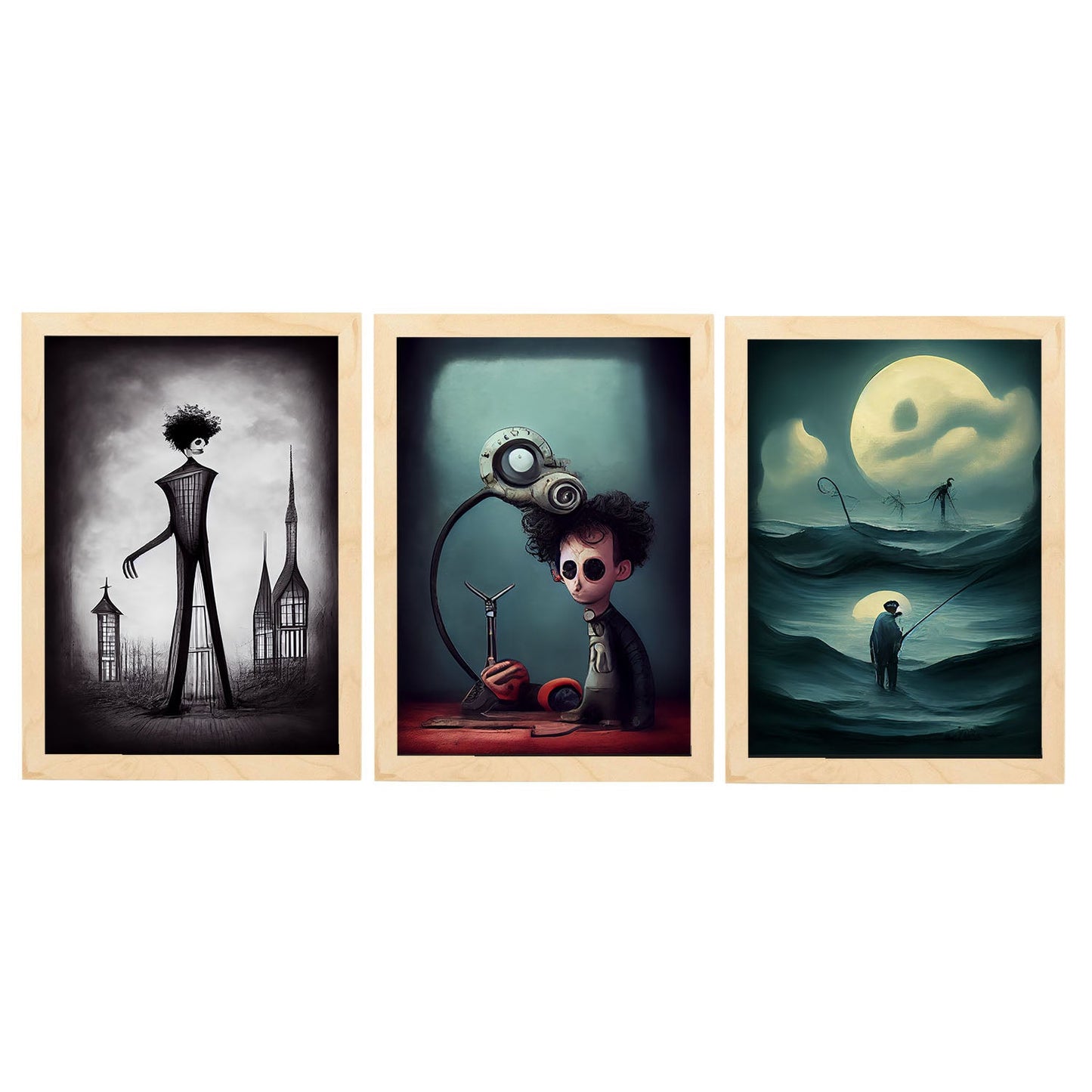 Burton style Animal Illustrations and Posters inspired by Burton's Dark and Goth art Interior Design and Decoration Sets Collection 25-Artwork-Nacnic-A4-Marco Madera clara-Nacnic Estudio SL