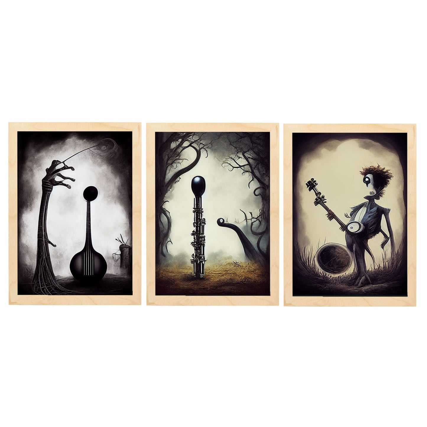 Burton style Animal Illustrations and Posters inspired by Burton's Dark and Goth art Interior Design and Decoration Sets Collection 3-Artwork-Nacnic-A4-Marco Madera clara-Nacnic Estudio SL
