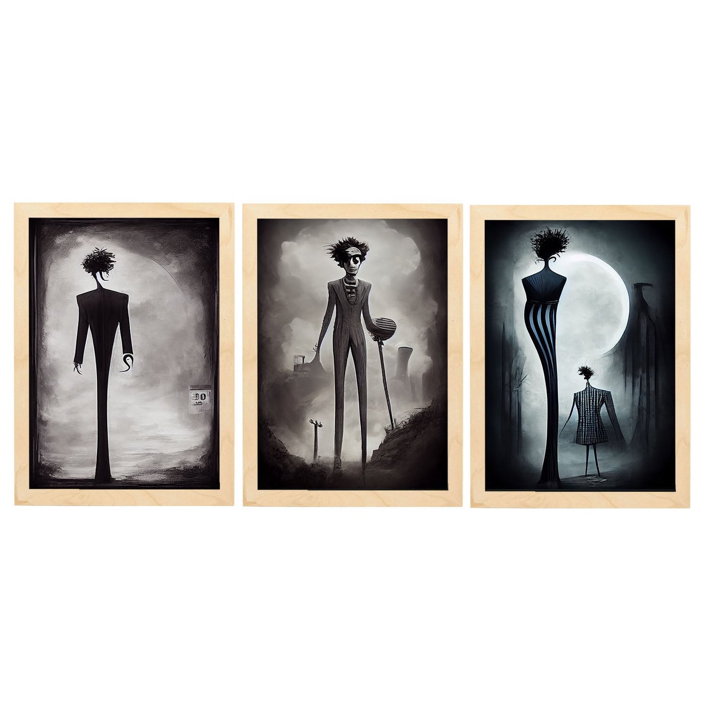 Burton style Animal Illustrations and Posters inspired by Burton's Dark and Goth art Interior Design and Decoration Sets Collection 5-Artwork-Nacnic-A4-Marco Madera clara-Nacnic Estudio SL