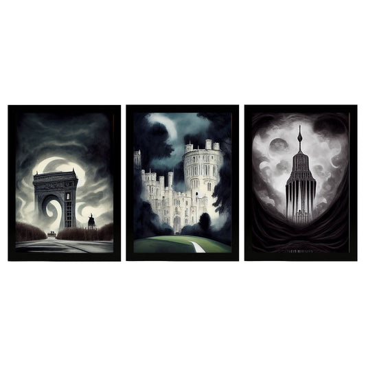 Burton style Illustrations of monuments and cities inspired by Burton's Dark and Goth art Interior Design and Decoration Set Collection 2-Artwork-Nacnic-A4-Sin Marco-Nacnic Estudio SL