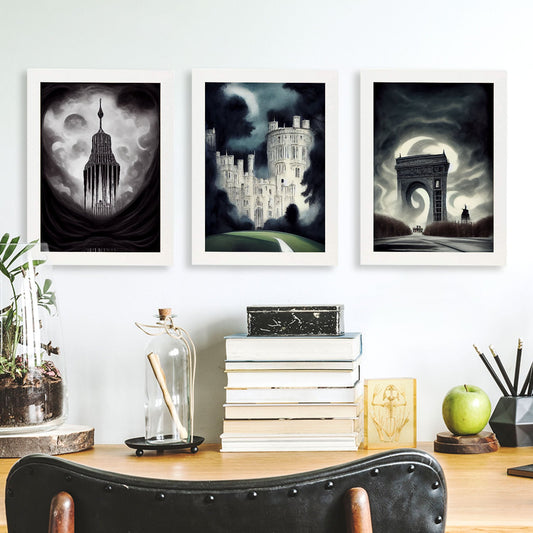 Burton style Illustrations of monuments and cities inspired by Burton's Dark and Goth art Interior Design and Decoration Set Collection 2-Artwork-Nacnic-Nacnic Estudio SL