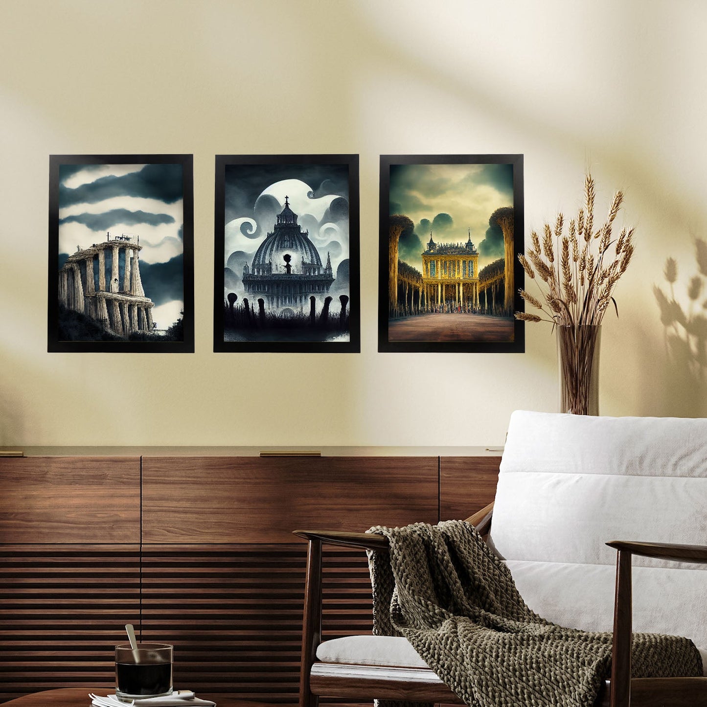 Burton style Illustrations of monuments and cities inspired by Burton's Dark and Goth art Interior Design and Decoration Set Collection 4-Artwork-Nacnic-Nacnic Estudio SL