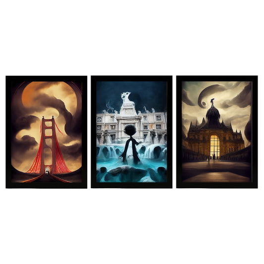 Burton style Illustrations of monuments and cities inspired by Burton's Dark and Goth art Interior Design and Decoration Set Collection 5-Artwork-Nacnic-A4-Sin Marco-Nacnic Estudio SL
