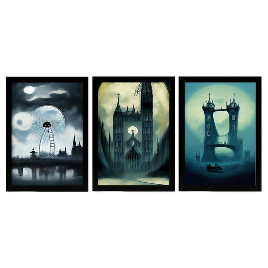 Burton style Illustrations of monuments and cities inspired by Burton's Dark and Goth art Interior Design and Decoration Set Collection 6-Artwork-Nacnic-A4-Sin Marco-Nacnic Estudio SL