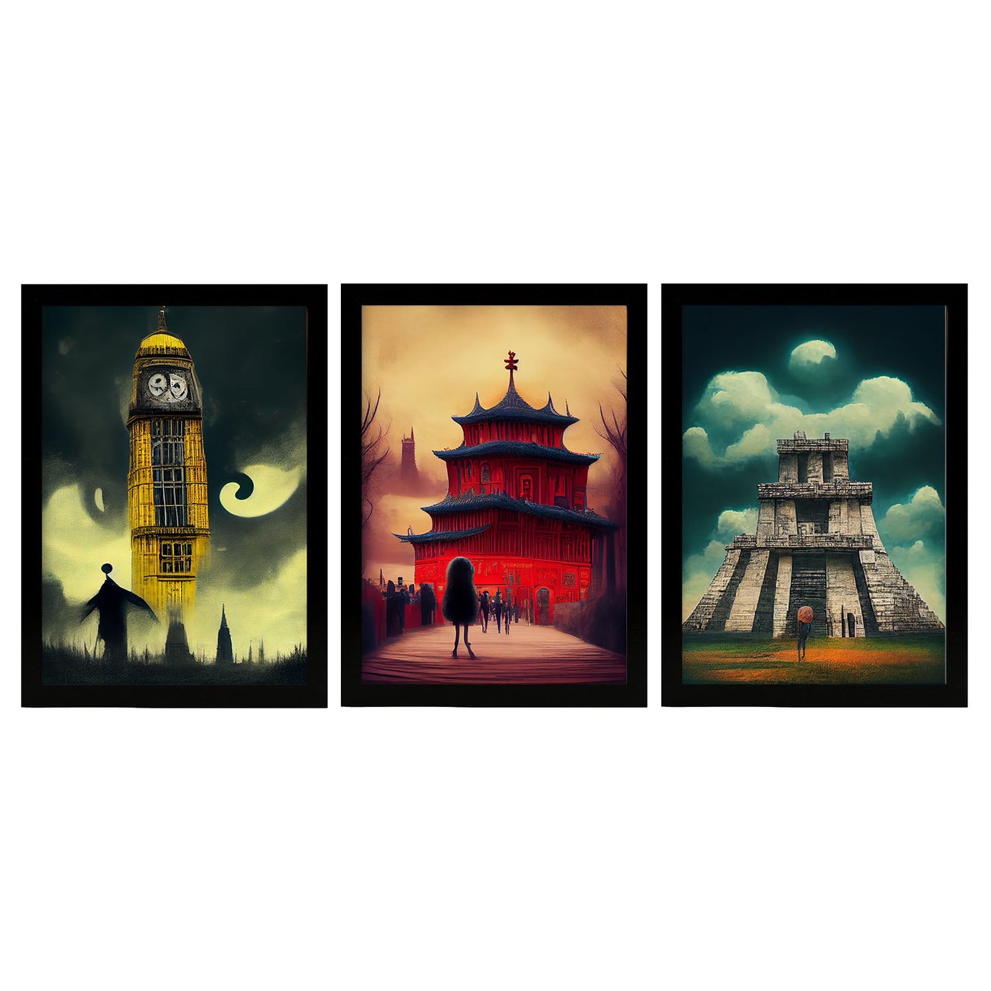 Burton style Illustrations of monuments and cities inspired by Burton's Dark and Goth art Interior Design and Decoration Set Collection 8-Artwork-Nacnic-A4-Sin Marco-Nacnic Estudio SL