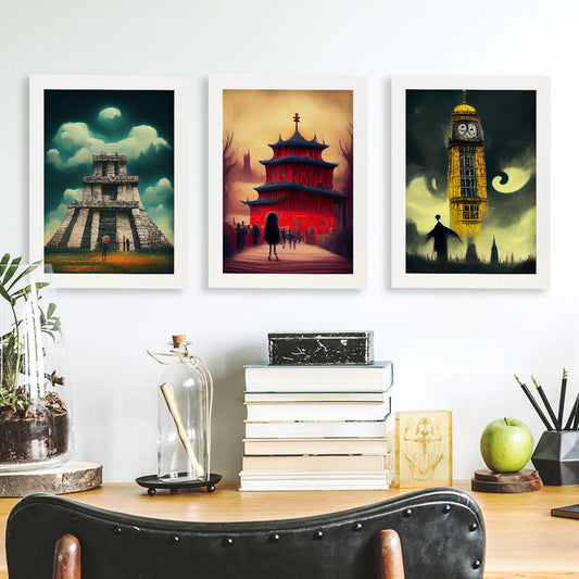Burton style Illustrations of monuments and cities inspired by Burton's Dark and Goth art Interior Design and Decoration Set Collection 8-Artwork-Nacnic-Nacnic Estudio SL