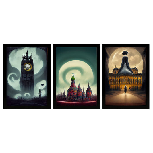 Burton style Illustrations of monuments and cities inspired by Burton's Dark and Goth art Interior Design and Decoration Set Collection 9-Artwork-Nacnic-A4-Sin Marco-Nacnic Estudio SL