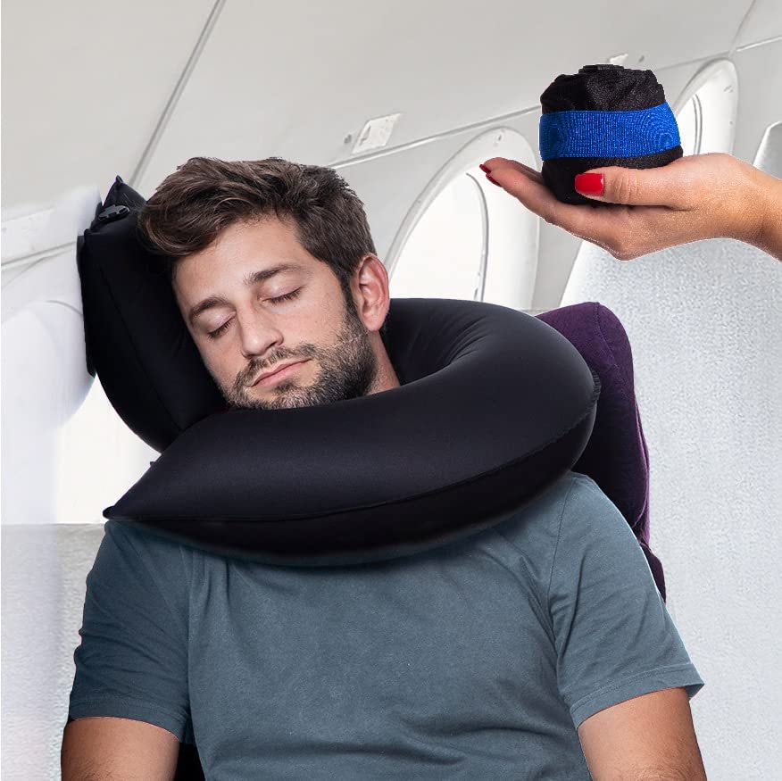 Almohada de Viaje Inflable CANDY CANE con Soporte para Cuello y Barbilla, Azul