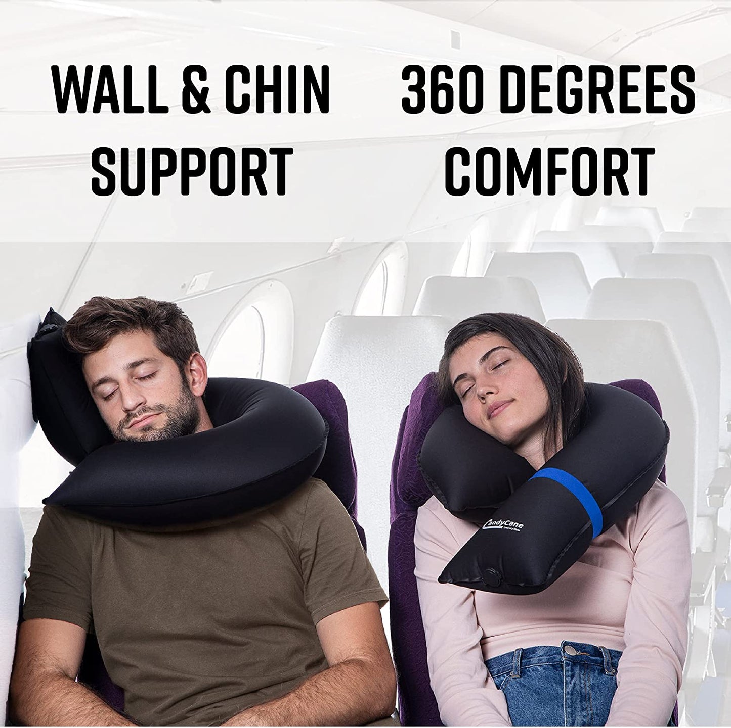 Almohada de Viaje Inflable CANDY CANE con Soporte para Cuello y Barbilla, Azul