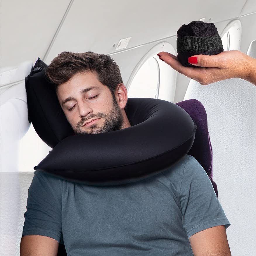Almohada De Viaje Avión Cojín Cuello Inflable Cómodo Negro