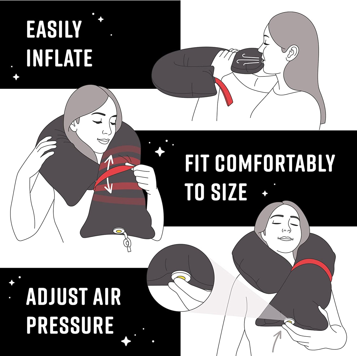 CANDY CANE Almohada de Viaje Inflable para avión, Almohada de Cuello Ultra compacta