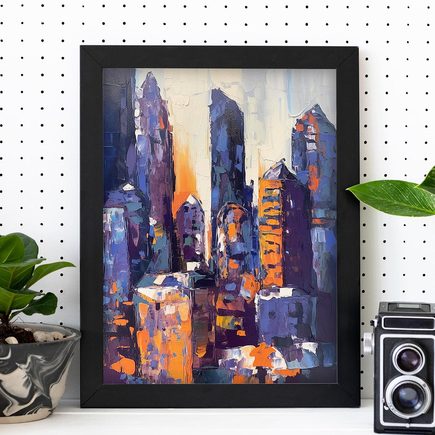 Cartel de Silueta de Ciudad al Atardecer