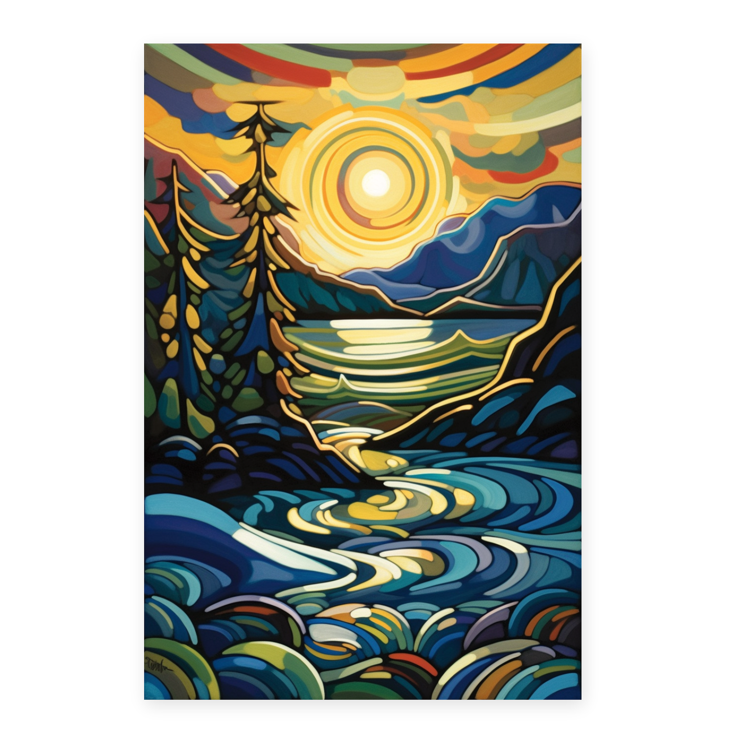 Lámina de Playa al Atardecer en Pintura al Óleo