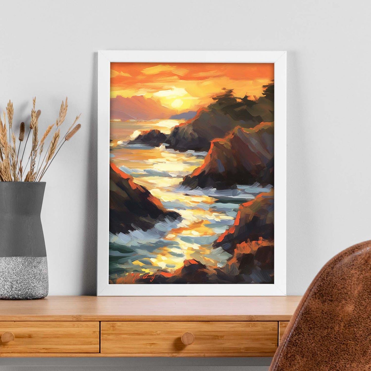 Cartel de la Playa al Atardecer en Óleo