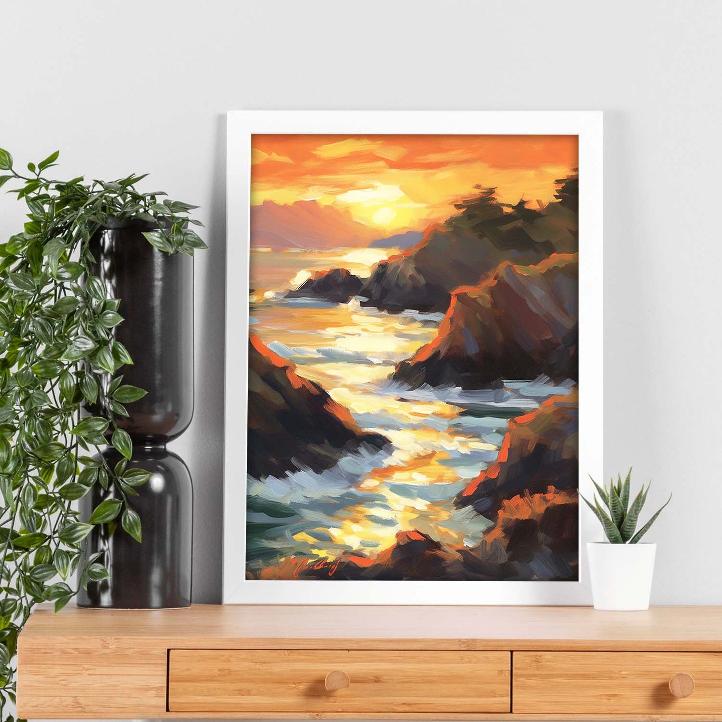 Cartel de la Playa al Atardecer en Óleo