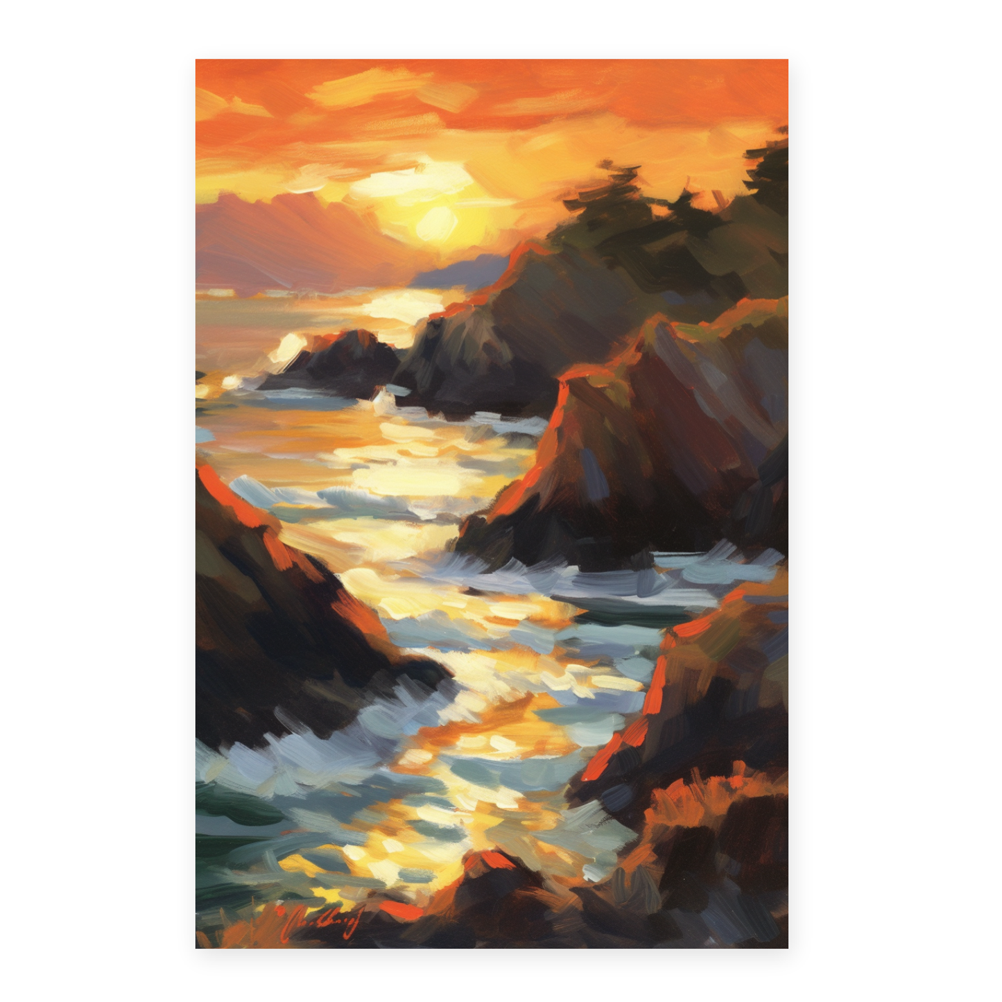 Cartel de la Playa al Atardecer en Óleo
