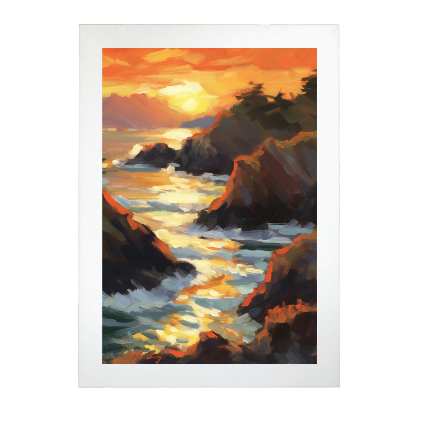 Cartel de la Playa al Atardecer en Óleo