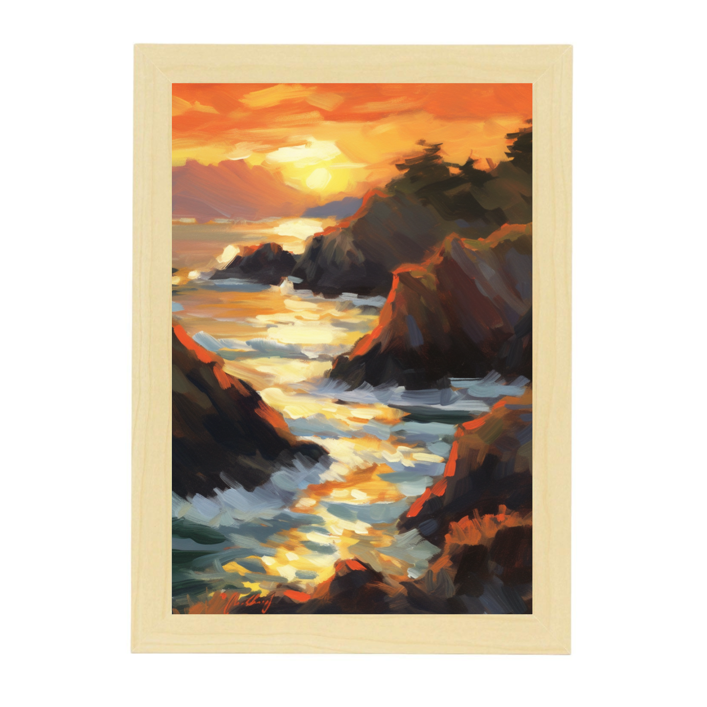 Cartel de la Playa al Atardecer en Óleo