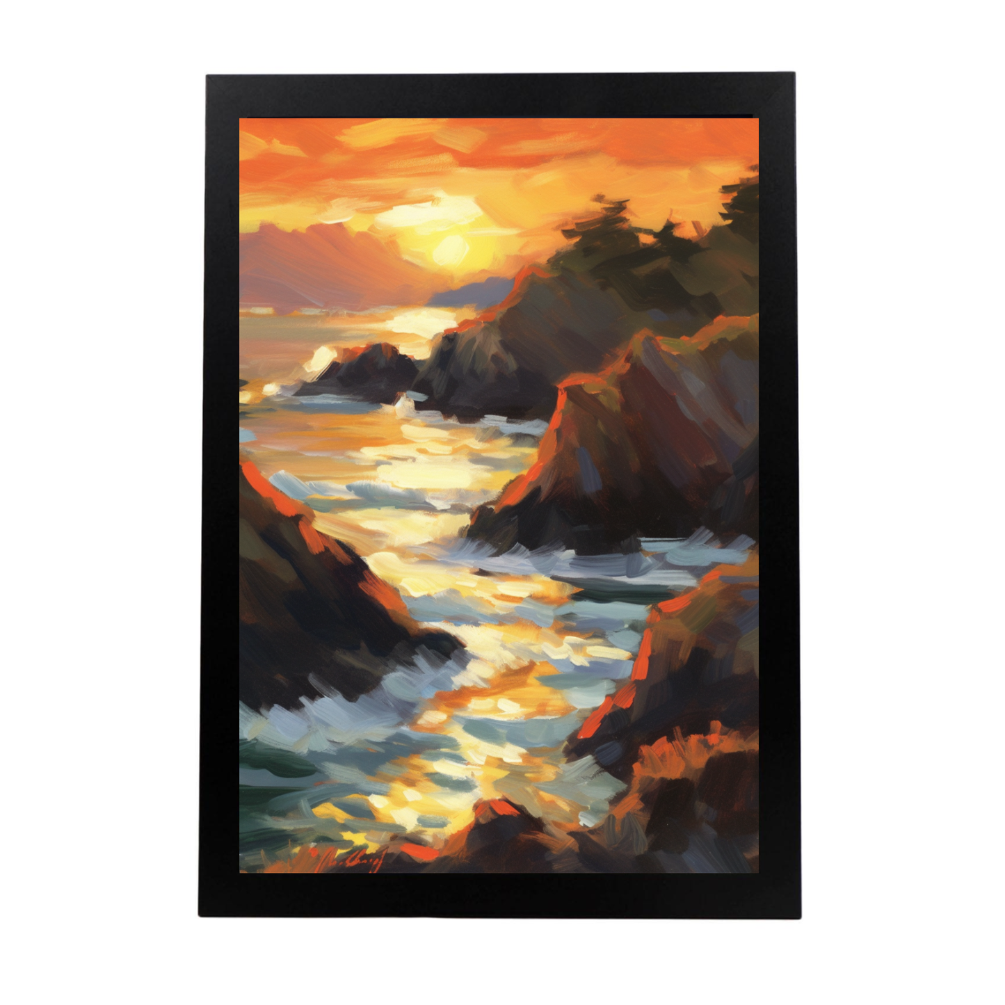 Cartel de la Playa al Atardecer en Óleo