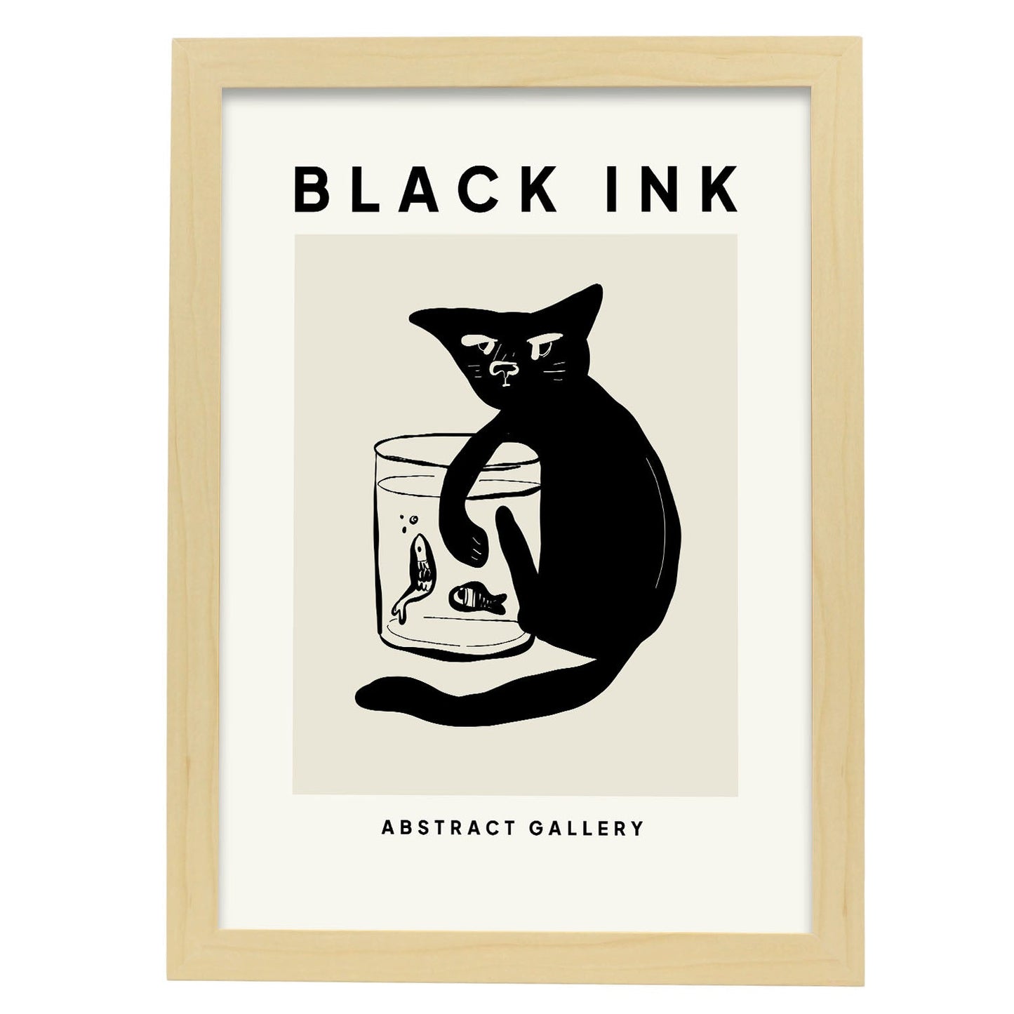Cat hooking a fish-Artwork-Nacnic-A3-Marco Madera clara-Nacnic Estudio SL