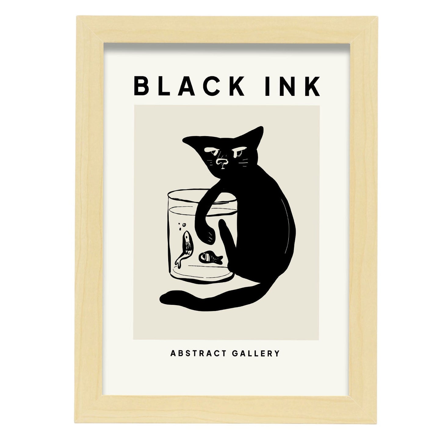 Cat hooking a fish-Artwork-Nacnic-A4-Marco Madera clara-Nacnic Estudio SL