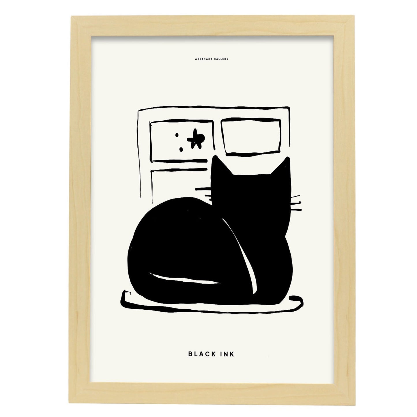 Cat Window-Artwork-Nacnic-A3-Marco Madera clara-Nacnic Estudio SL