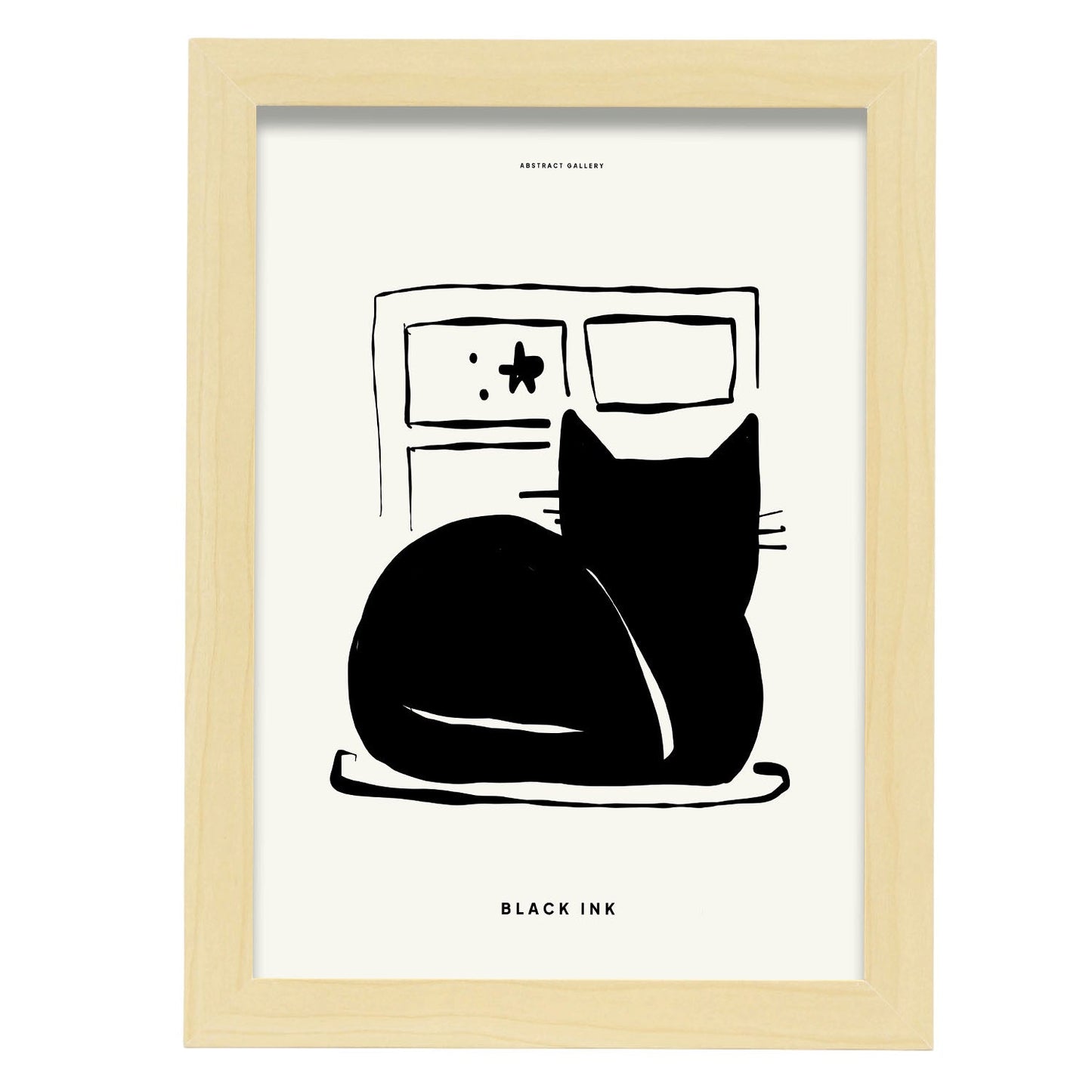 Cat Window-Artwork-Nacnic-A4-Marco Madera clara-Nacnic Estudio SL