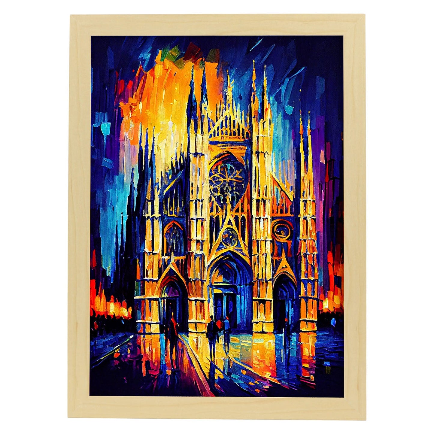 Catedral de Milán Nacnic Milán Italia PERRAMA DE PINTURA DEL OLLO. Estampados de arte de pared estético para el diseño de dormitorio o sala de estar.-Artwork-Nacnic-A4-Marco Madera clara-Nacnic Estudio SL