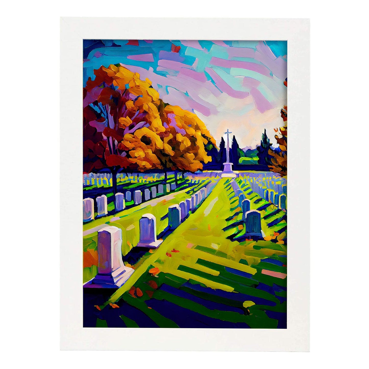 Cementerio Nacional Nacnic Arlington Arlington Virginia USA o. Estampados de arte de pared estético para el diseño de dormitorio o sala de estar.-Artwork-Nacnic-A4-Marco Blanco-Nacnic Estudio SL