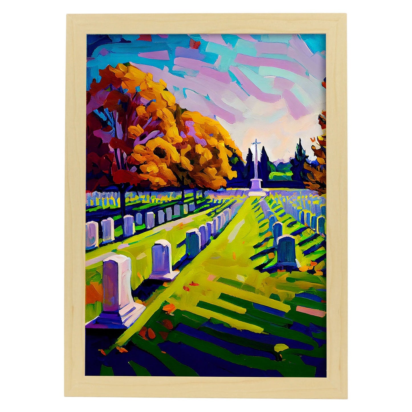 Cementerio Nacional Nacnic Arlington Arlington Virginia USA o. Estampados de arte de pared estético para el diseño de dormitorio o sala de estar.-Artwork-Nacnic-A4-Marco Madera clara-Nacnic Estudio SL