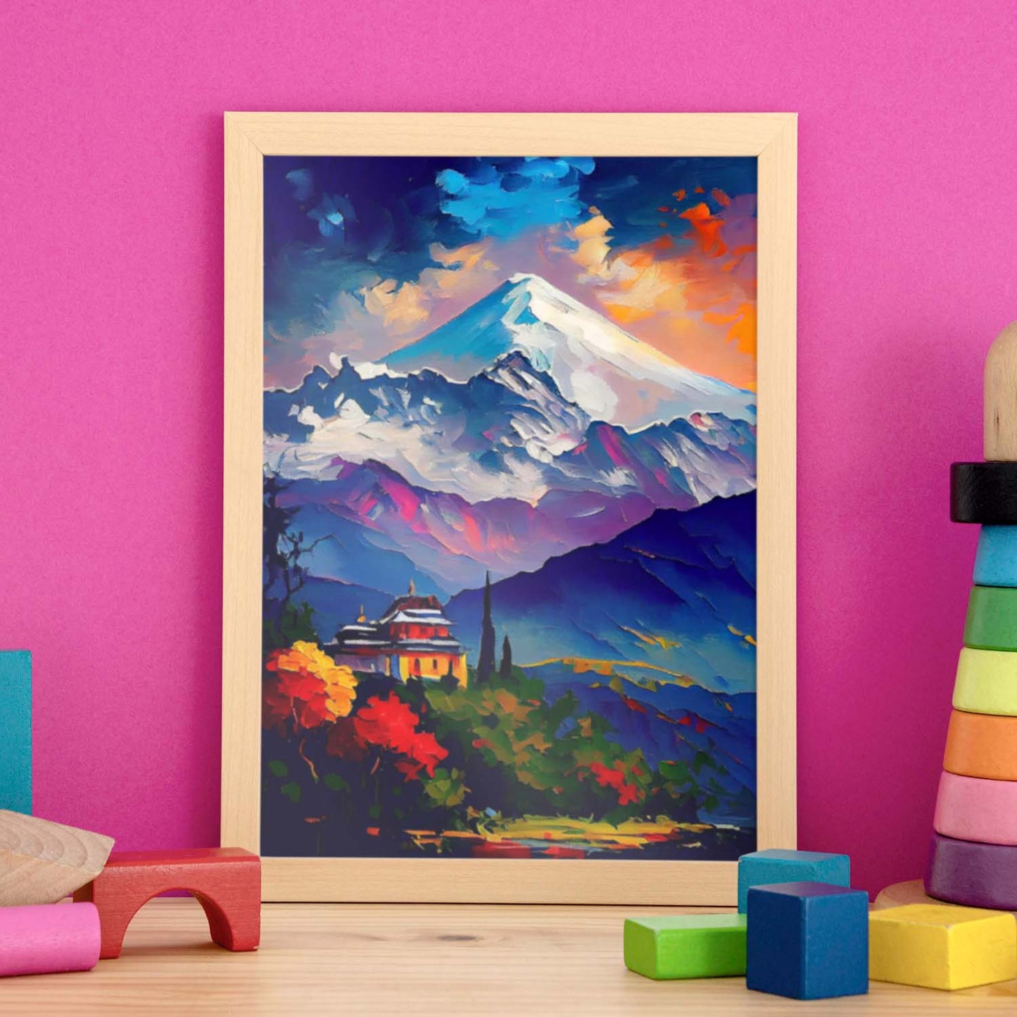 Cepillo de pintura al óleo nacnic kangchenjunga golpes coloridos h. Estampados de arte de pared estético para el diseño de dormitorio o sala de estar.-Artwork-Nacnic-Nacnic Estudio SL