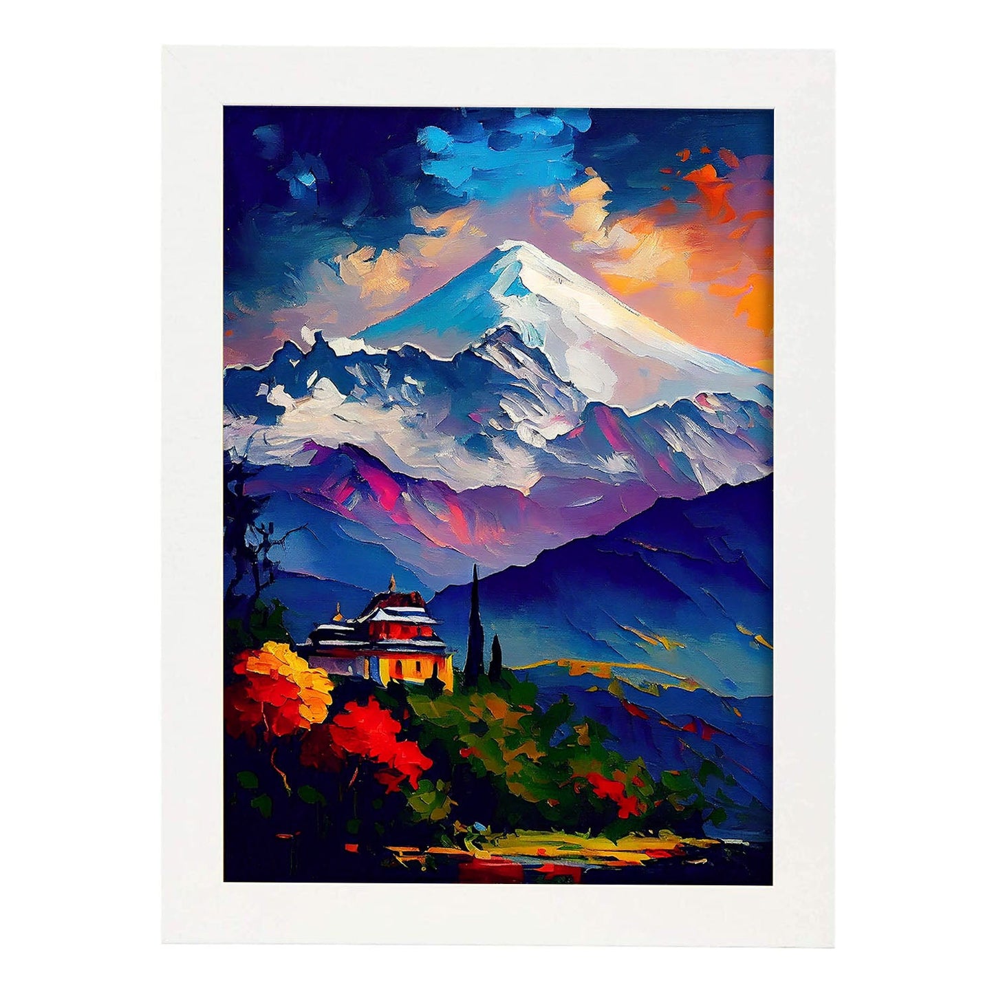 Cepillo de pintura al óleo nacnic kangchenjunga golpes coloridos h. Estampados de arte de pared estético para el diseño de dormitorio o sala de estar.-Artwork-Nacnic-A4-Marco Blanco-Nacnic Estudio SL