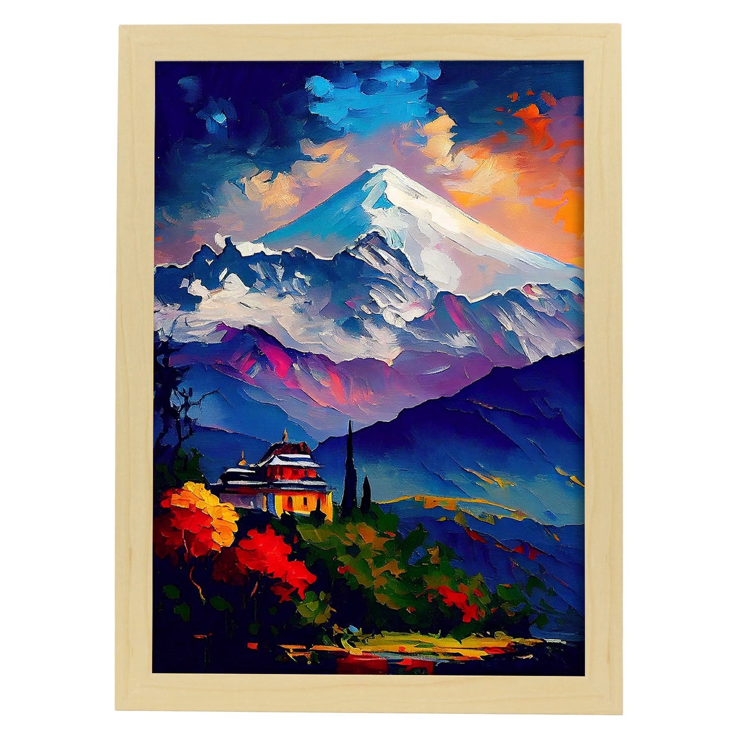 Cepillo de pintura al óleo nacnic kangchenjunga golpes coloridos h. Estampados de arte de pared estético para el diseño de dormitorio o sala de estar.-Artwork-Nacnic-A4-Marco Madera clara-Nacnic Estudio SL