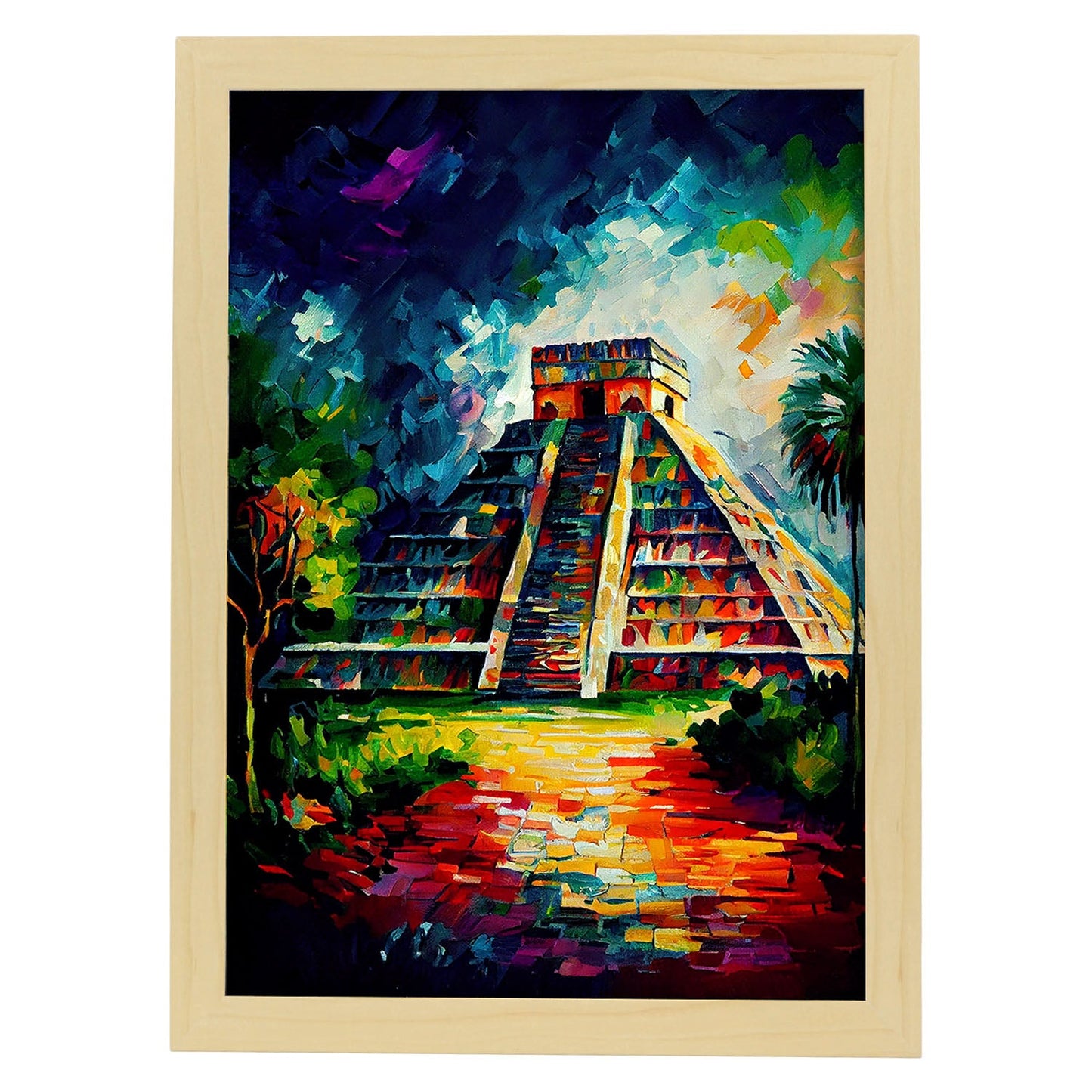 Chichen nacnico itza yucatan mexico pincel de pintura al óleo. Estampados de arte de pared estético para el diseño de dormitorio o sala de estar.-Artwork-Nacnic-A4-Marco Madera clara-Nacnic Estudio SL