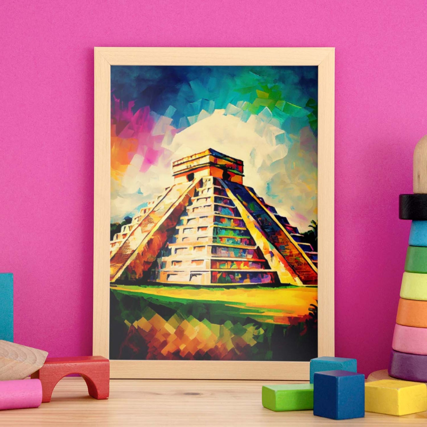 Chichen nacnico itza yucatan mexico pincel de pintura al óleo. Estampados de arte de pared estético para el diseño de dormitorio o sala de estar.-Artwork-Nacnic-Nacnic Estudio SL