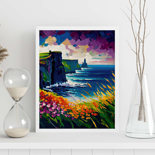 Cliffs nacnic del condado de Moher Clare Irlanda Pintura al óleo Br. Estampados de arte de pared estético para el diseño de dormitorio o sala de estar.-Artwork-Nacnic-Nacnic Estudio SL
