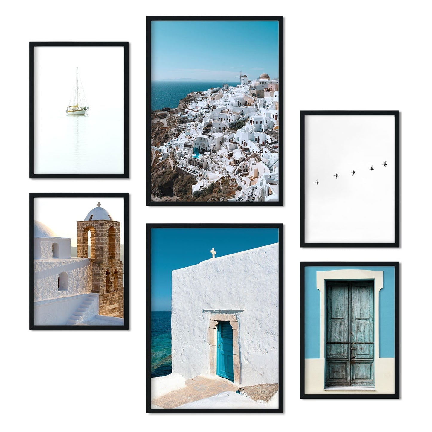 - Conjunto 6 Pósters Fotografía Islas Griegas - Láminas Impresión Arte Mural Verano en Grecia - Decoración Hogar - Tamaños A3 y A4.-Artwork-Nacnic-Marco Negro-Nacnic Estudio SL