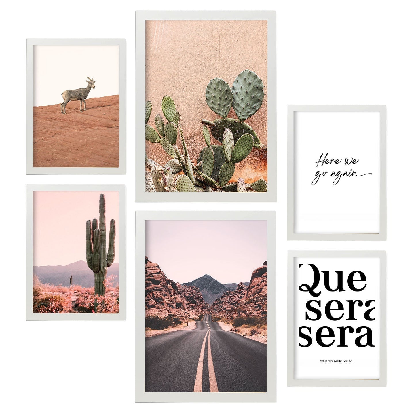- Conjunto 6 Pósters Fotografías Desierto Mexico - Impresión Arte Mural - Cuadros Decorativos Salón Dormitorio Habitacion - A3 y A4.-Artwork-Nacnic-Marco Blanco-Nacnic Estudio SL