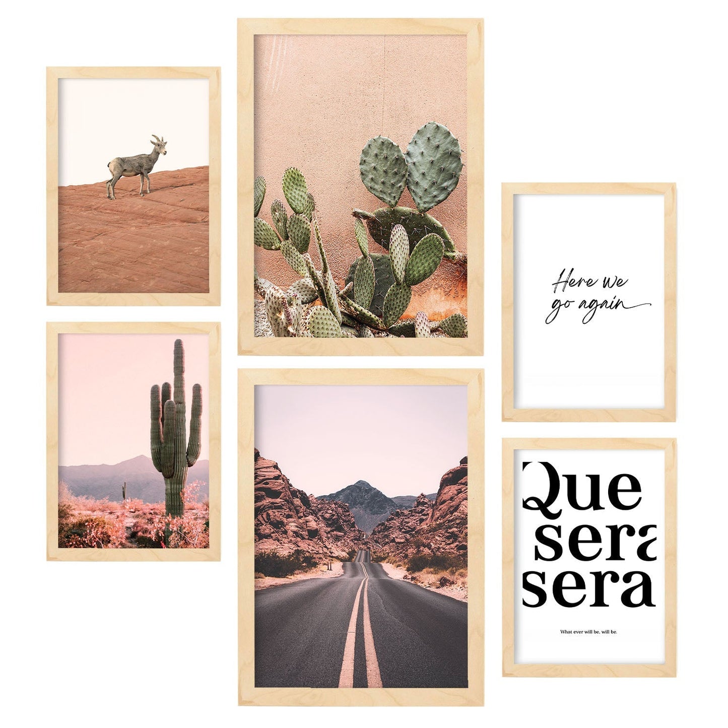 - Conjunto 6 Pósters Fotografías Desierto Mexico - Impresión Arte Mural - Cuadros Decorativos Salón Dormitorio Habitacion - A3 y A4.-Artwork-Nacnic-Marco Madera clara-Nacnic Estudio SL