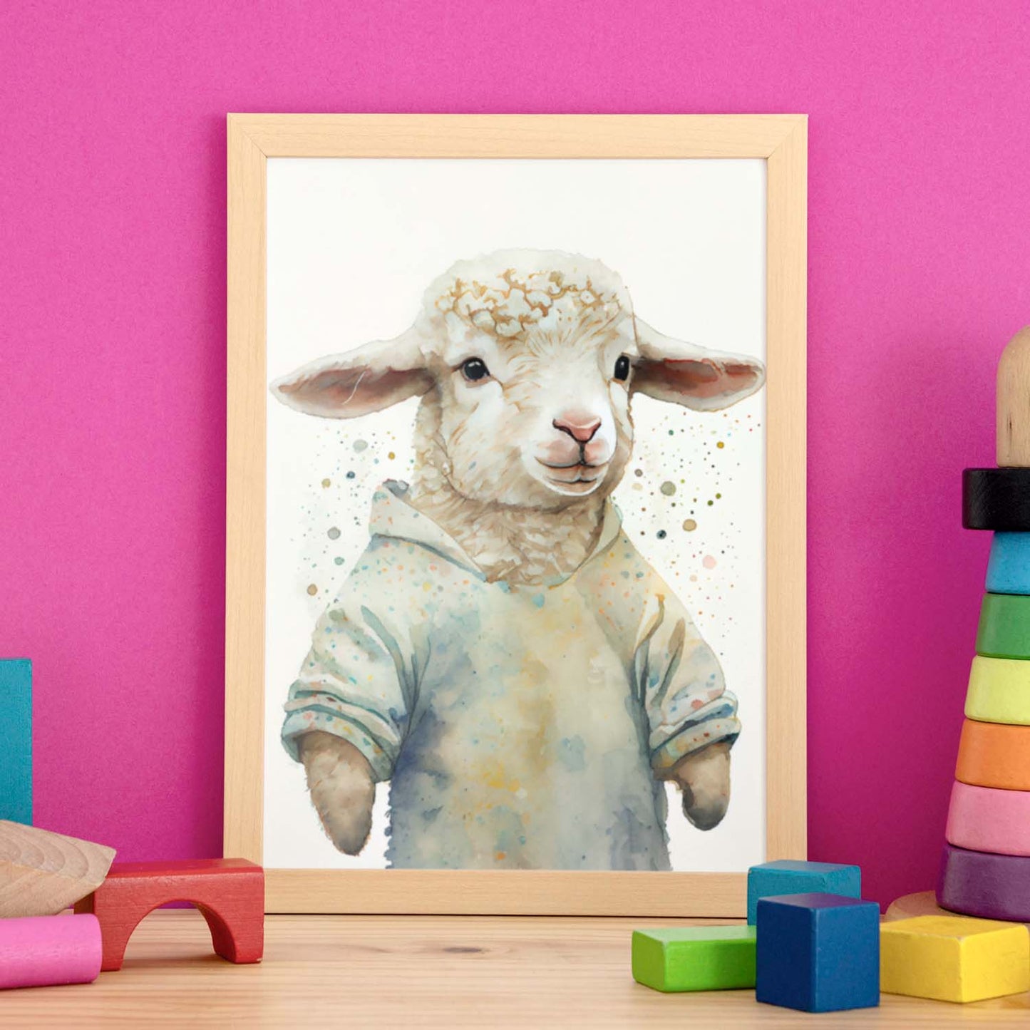 Cordero de bebé nacnico sobre fondo blanco sonriendo con un poco de h. Estampados de arte de pared estético para el diseño de dormitorio o sala de estar.-Artwork-Nacnic-Nacnic Estudio SL