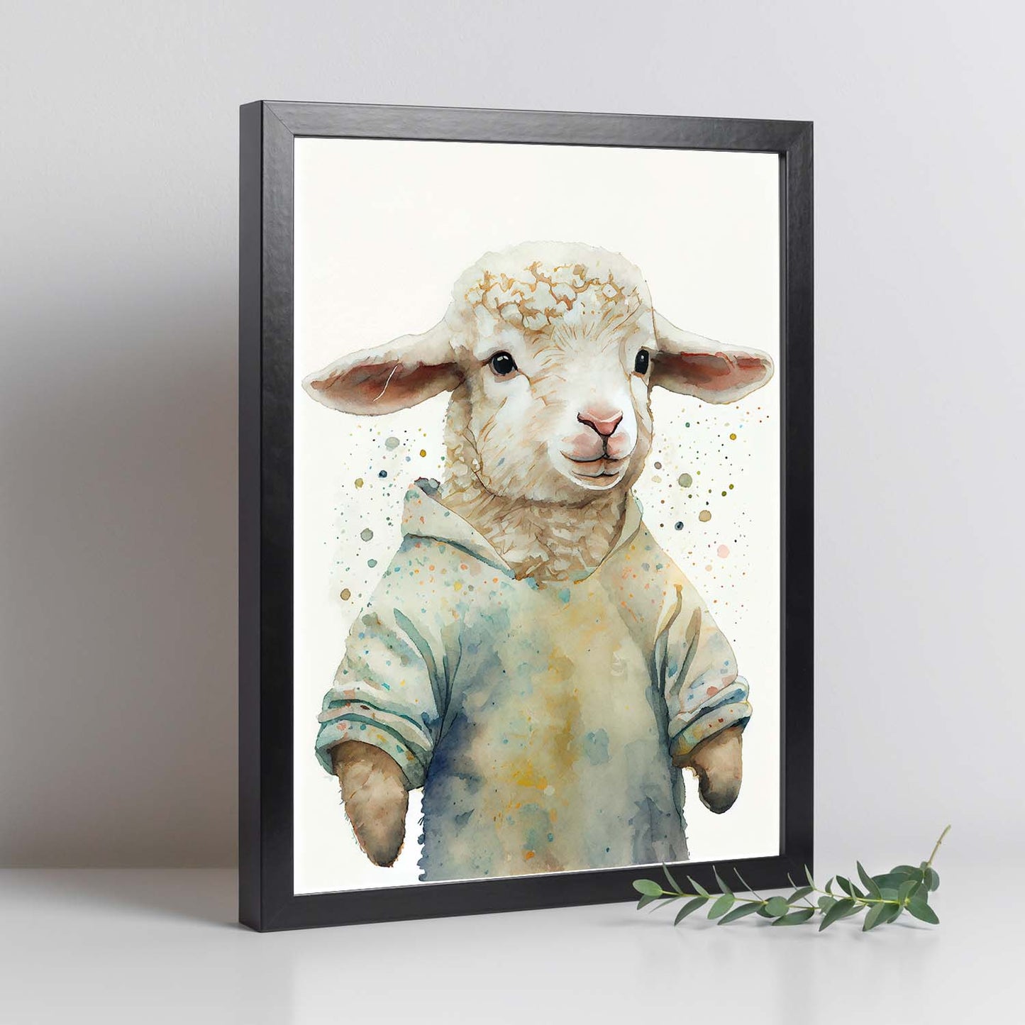 Cordero de bebé nacnico sobre fondo blanco sonriendo con un poco de h. Estampados de arte de pared estético para el diseño de dormitorio o sala de estar.-Artwork-Nacnic-Nacnic Estudio SL
