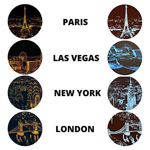 Dibujos para rascar. Paris Londres Las Vegas Nueva York. Láminas con fondo colorido para rascar. Scratch Painting. Manualidad rascar Serie ciudades.Hojas de rascar. Sets de 4 hojas de 40.5*28.5cm-Nacnic-Nacnic Estudio SL