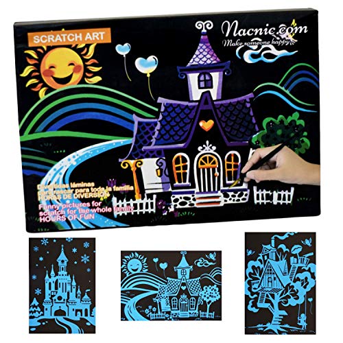 Dibujos para rascar.Casas infantiles. Láminas con fondo colorido para rascar. Scratch Painting. Manualidad para rascar Serie ciudades.Hojas de rascar. Sets de 4 hojas de 20x14 cm.-Nacnic-Nacnic Estudio SL