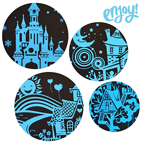 Dibujos para rascar.Casas infantiles. Láminas con fondo colorido para rascar. Scratch Painting. Manualidad para rascar Serie ciudades.Hojas de rascar. Sets de 4 hojas de 20x14 cm.-Nacnic-Nacnic Estudio SL