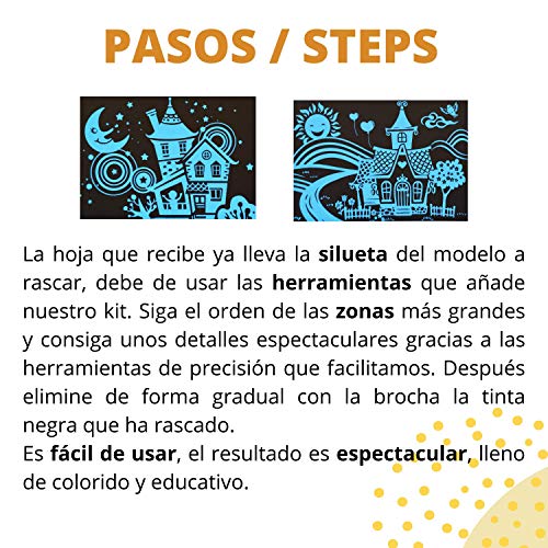Dibujos para rascar.Casas infantiles. Láminas con fondo colorido para rascar. Scratch Painting. Manualidad para rascar Serie ciudades.Hojas de rascar. Sets de 4 hojas de 20x14 cm.-Nacnic-Nacnic Estudio SL